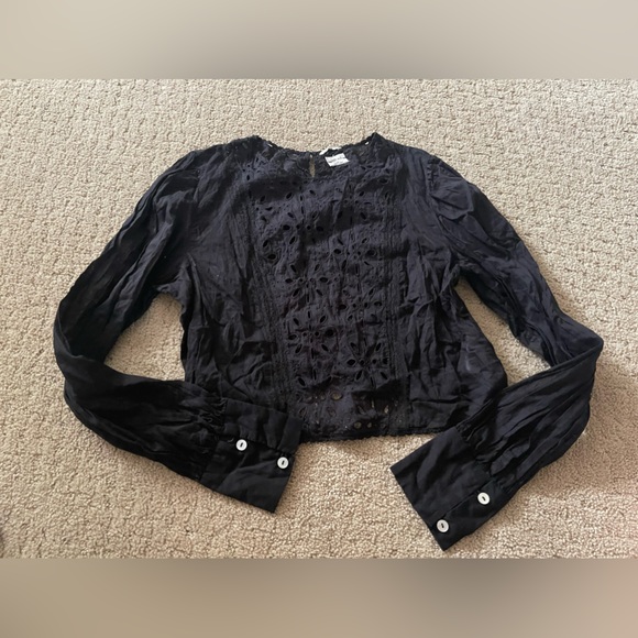 Aritzia Wilfred Black Long Sleeve Crop Top Sz Medium Bin 317 - Picture 1 of 11